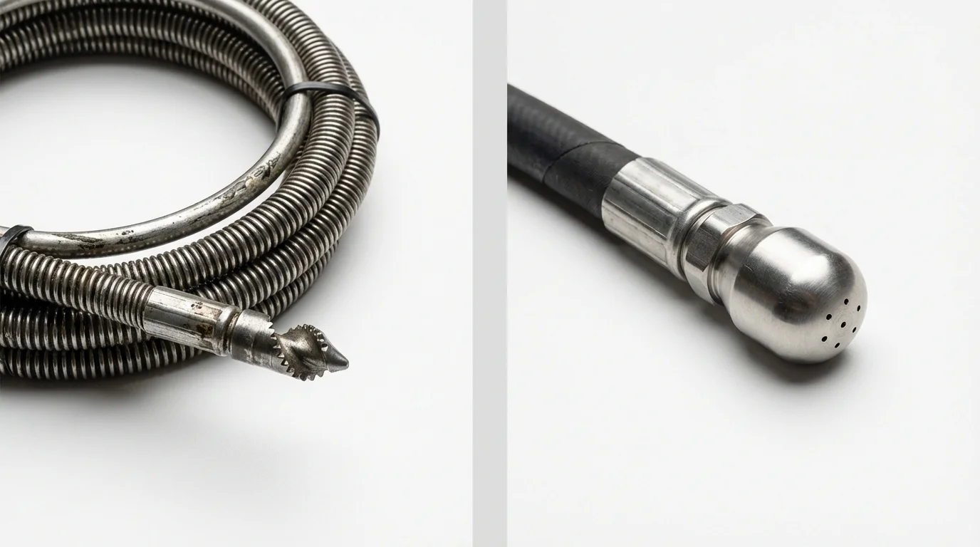 Drain snake cable and hydro jetting nozzle used for drain cleaning in Mabton, WA