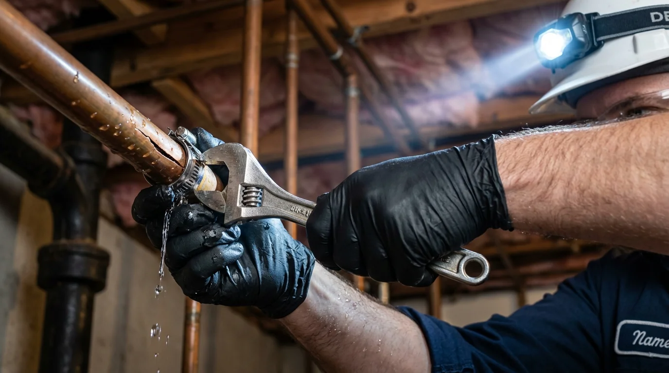 Emergency pipe clamp repair being performed by a Johns Plumbing LLC plumber in Mabton