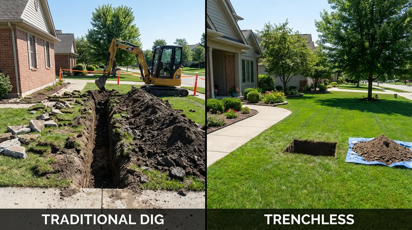 Trenchless sewer repair with minimal yard damage versus traditional excavation in Mabton, WA